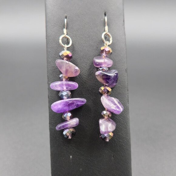 Jewelry - Silver Plated Over Copper Amethyst And Crystal Dangle Earrings B800